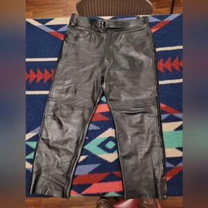 Joe Rocket Black Leather Motorcycle Pants Mens Sz 38 38x26 Full Zip Legs